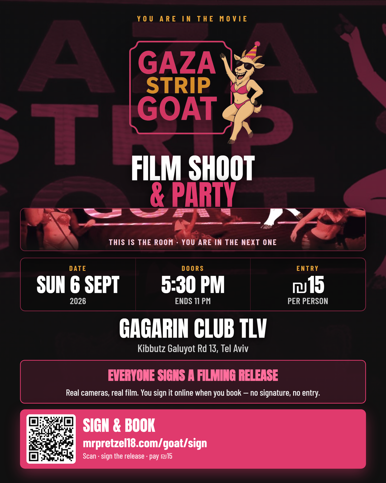 Gaza Strip Goat - film shoot and party, Gagarin Club TLV, Sunday 6 September